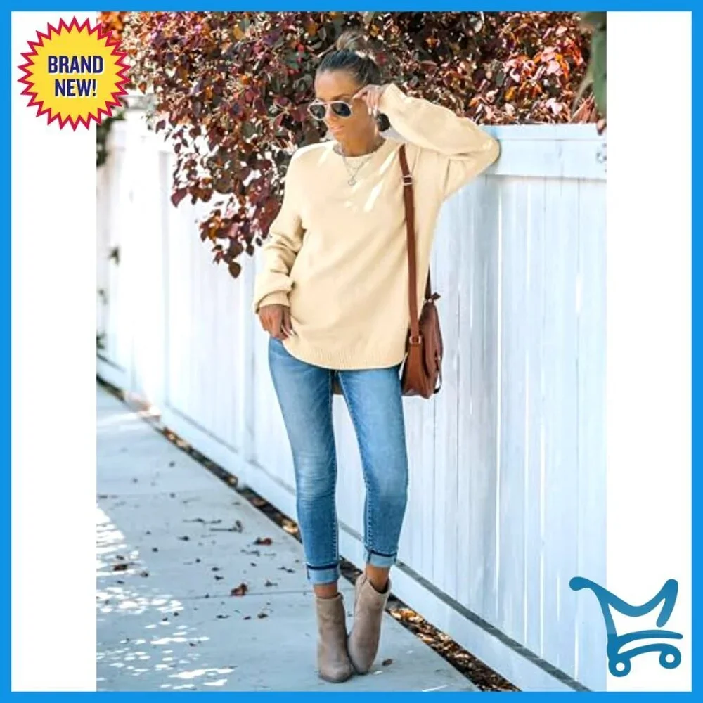 Oversized Waffle Knit Pullover Cozy Casual Loose Fit Modern Side Split